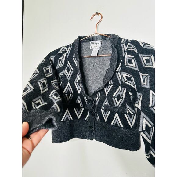 AUTUMN ADEIGO Black Knit Geometric Logo Motif Wool Cropped Cardigan Size Large - Picture 5 of 9